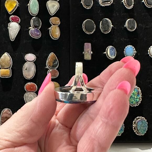 Orange blue pink  Spiny oyster solid sterling silver 925 ring handmade size 7 - Picture 2 of 8